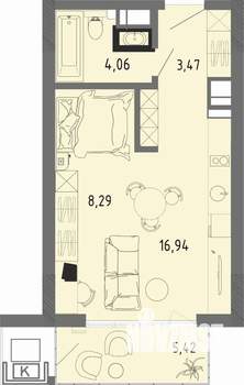 Студия квартира, вторичка, 34м2, 11/16 этаж