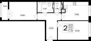 2-к квартира, строящийся дом, 63м2, 1/9 этаж