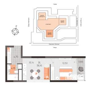 1-к квартира, вторичка, 38м2, 13/21 этаж