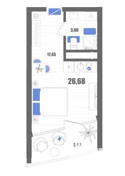 Студия квартира, вторичка, 27м2, 18/22 этаж