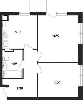 2-к квартира, строящийся дом, 52м2, 2/4 этаж
