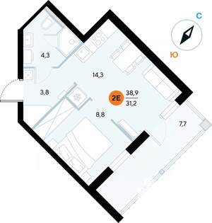 1-к квартира, строящийся дом, 38м2, 4/7 этаж