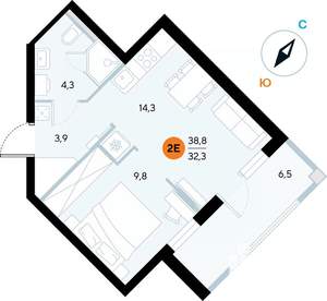1-к квартира, строящийся дом, 39м2, 6/7 этаж