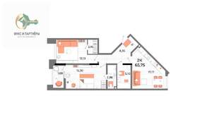 2-к квартира, вторичка, 66м2, 2/6 этаж