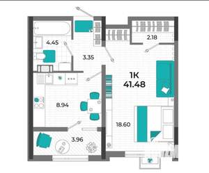 1-к квартира, вторичка, 41м2, 4/11 этаж