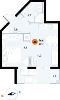 1-к квартира, вторичка, 39м2, 4/6 этаж