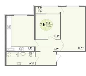 2-к квартира, вторичка, 63м2, 7/8 этаж