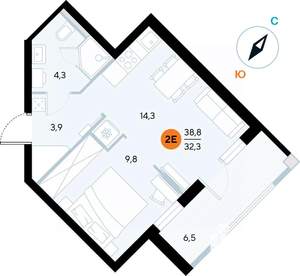 1-к квартира, строящийся дом, 38м2, 5/7 этаж
