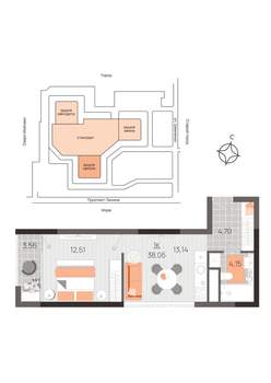 1-к квартира, вторичка, 38м2, 6/21 этаж