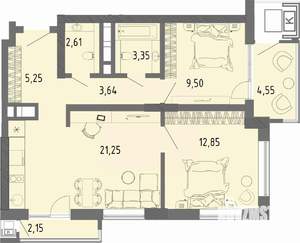 2-к квартира, вторичка, 60м2, 2/16 этаж