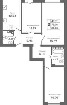 3-к квартира, вторичка, 81м2, 3/8 этаж