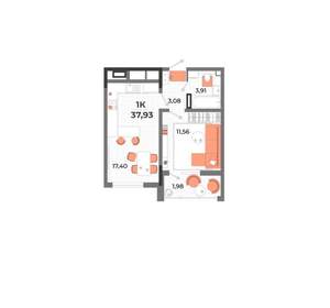 1-к квартира, вторичка, 38м2, 10/13 этаж
