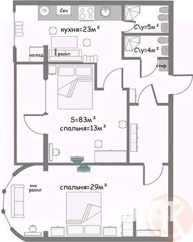 2-к квартира, вторичка, 80м2, 3/5 этаж