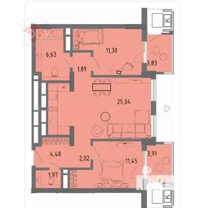 2-к квартира, вторичка, 67м2, 7/16 этаж