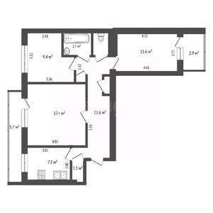 3-к квартира, вторичка, 63м2, 1/9 этаж
