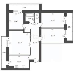 4-к квартира, вторичка, 76м2, 2/9 этаж