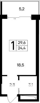 1-к квартира, строящийся дом, 30м2, 6/12 этаж