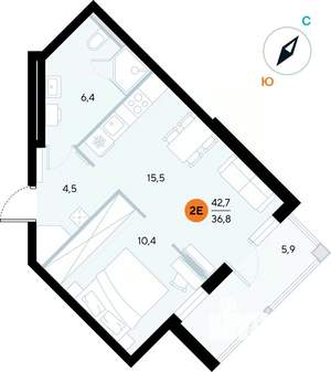 1-к квартира, строящийся дом, 42м2, 5/7 этаж