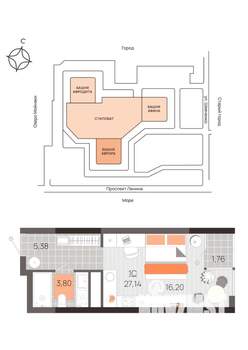 Студия квартира, вторичка, 27м2, 16/21 этаж
