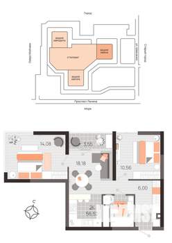 2-к квартира, вторичка, 57м2, 9/21 этаж