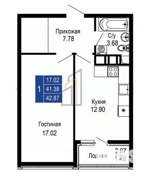1-к квартира, вторичка, 43м2, 5/14 этаж