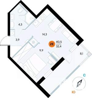 1-к квартира, строящийся дом, 40м2, 3/7 этаж