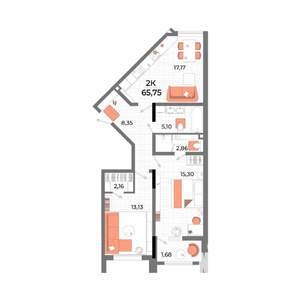 2-к квартира, строящийся дом, 63м2, 3/13 этаж
