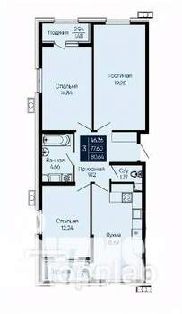 3-к квартира, вторичка, 81м2, 2/14 этаж