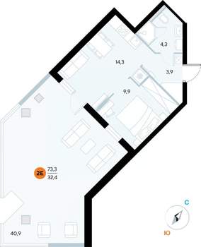 1-к квартира, строящийся дом, 73м2, 1/7 этаж