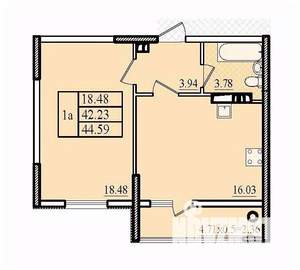 1-к квартира, вторичка, 45м2, 8/8 этаж