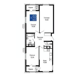 3-к квартира, вторичка, 81м2, 2/14 этаж
