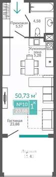 1-к квартира, строящийся дом, 51м2, 3/9 этаж