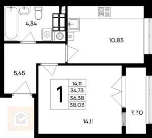 1-к квартира, вторичка, 38м2, 2/9 этаж