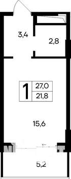 1-к квартира, строящийся дом, 27м2, 3/12 этаж
