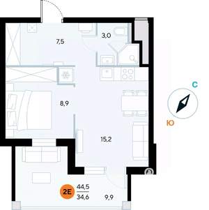 1-к квартира, строящийся дом, 45м2, 4/7 этаж