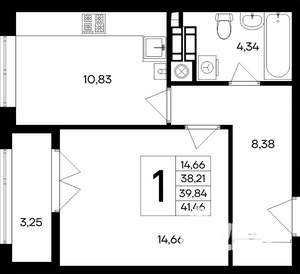 1-к квартира, строящийся дом, 41м2, 2/9 этаж