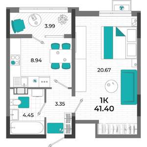 1-к квартира, вторичка, 41м2, 9/13 этаж