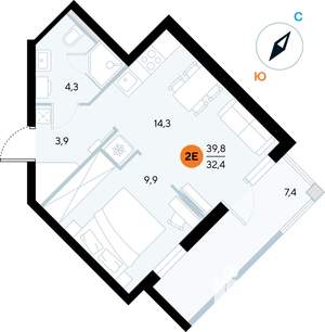 1-к квартира, строящийся дом, 40м2, 3/7 этаж
