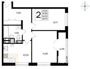 2-к квартира, вторичка, 57м2, 6/7 этаж