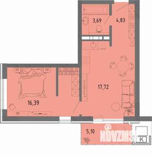 1-к квартира, вторичка, 44м2, 12/16 этаж