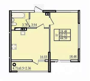 1-к квартира, строящийся дом, 45м2, 8/8 этаж