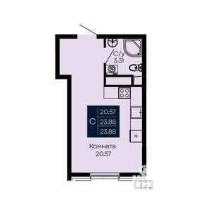 Студия квартира, вторичка, 24м2, 2/14 этаж
