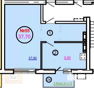 1-к квартира, вторичка, 42м2, 6/9 этаж