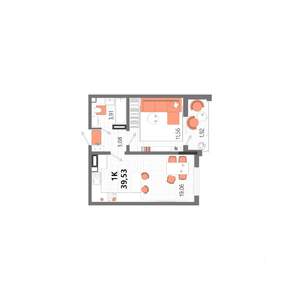 1-к квартира, строящийся дом, 40м2, 6/13 этаж