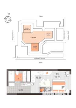 1-к квартира, вторичка, 28м2, 9/22 этаж