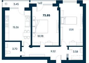 3-к квартира, строящийся дом, 74м2, 3/8 этаж
