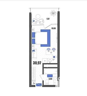 Студия квартира, вторичка, 31м2, 7/24 этаж