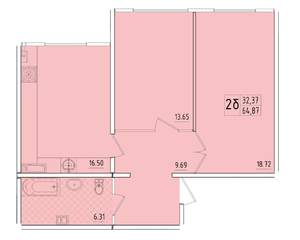 2-к квартира, вторичка, 65м2, 4/8 этаж