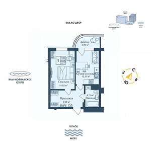 1-к квартира, вторичка, 44м2, 3/12 этаж