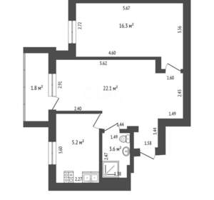 2-к квартира, вторичка, 65м2, 3/9 этаж